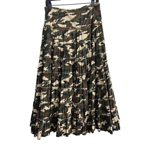 Flair Collection Women's Green Camouflage tiered Maxi Skirt Size Medium Y2K - Picture 1 of 10